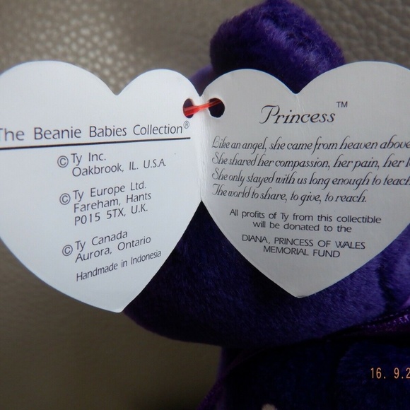 Ty 1997 Princess Diana Purple Stuffed Bear Beanie Baby - Picture 7 of 10